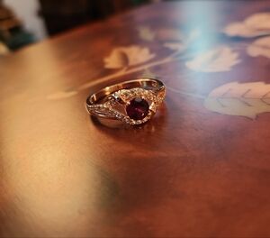 JTV Raspberry Rhodolite With White Zircon 18K Rose Gold Over Silver Ring